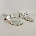 Manolo Blahnik | Susa 50 Metallic Silver Leather Thong Strappy Sandal Mules (35.5)