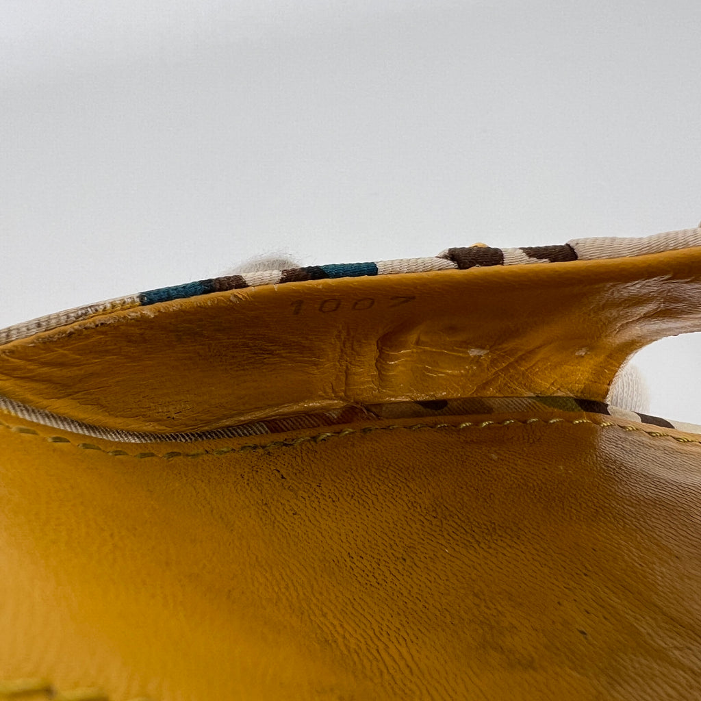Louis Vuitton | Floral Gold Hardware Logo Kitten Heel Mules (36.5)