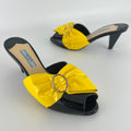 Prada | Yellow Knot Black Patent Leather Mid Heel Mules (36)