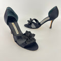 Manolo Blahnik | Black Satin Crystal Embellished Flower D'Orsay Pumps (35)