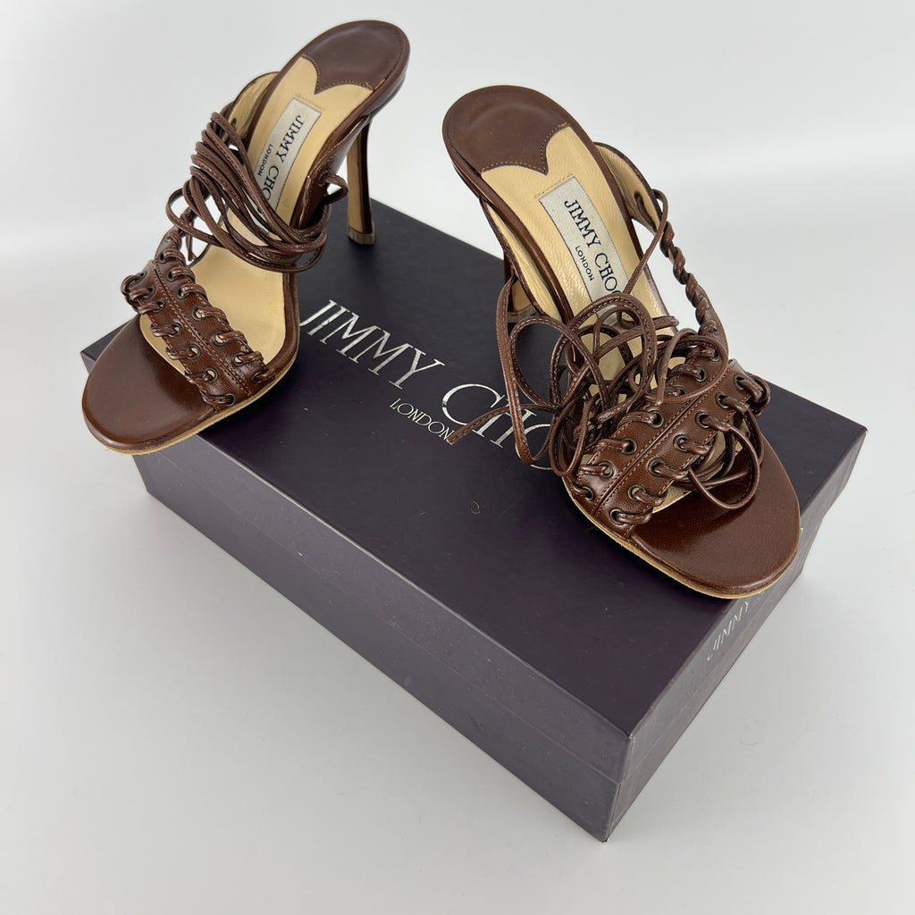 Jimmy Choo | Brown Gladiator Lace Up Eyelet Detail Heels (35)