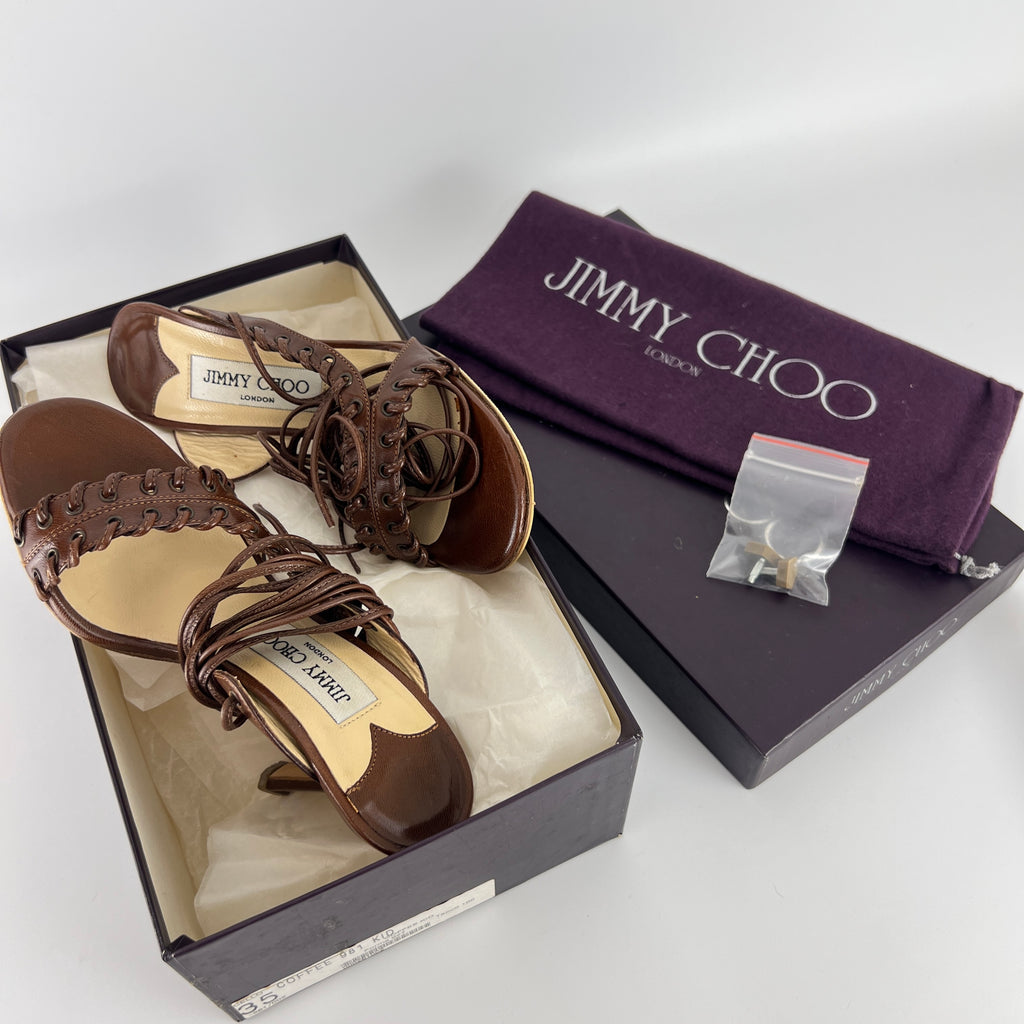 Jimmy Choo | Brown Gladiator Lace Up Eyelet Detail Heels (35)