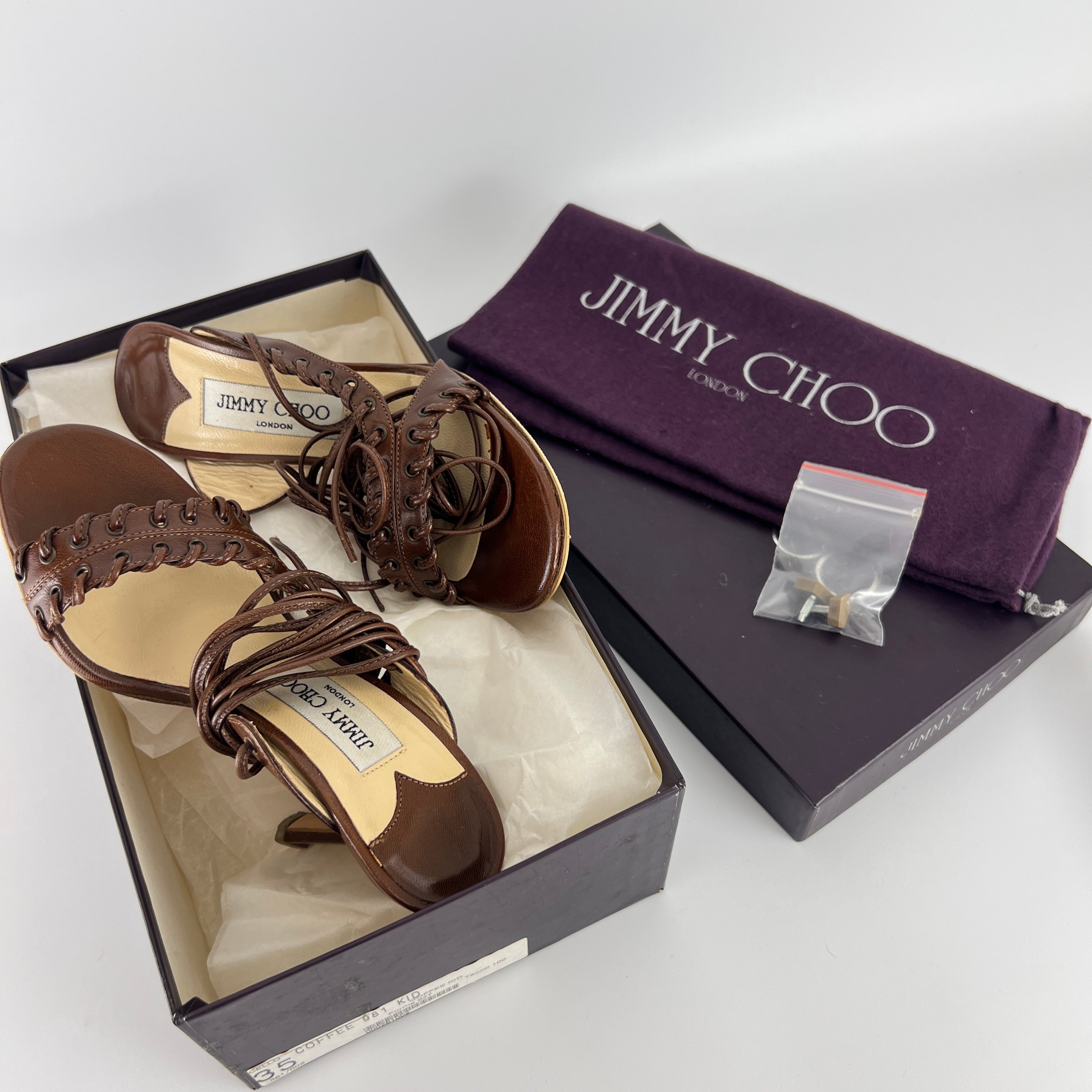 Jimmy Choo | Brown Gladiator Lace Up Eyelet Detail Heels (35)