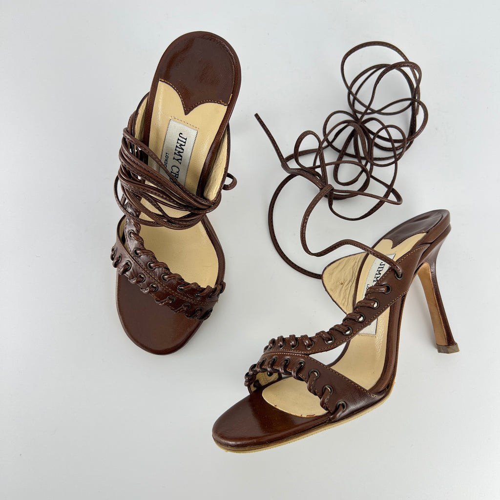 Jimmy Choo | Brown Gladiator Lace Up Eyelet Detail Heels (35)