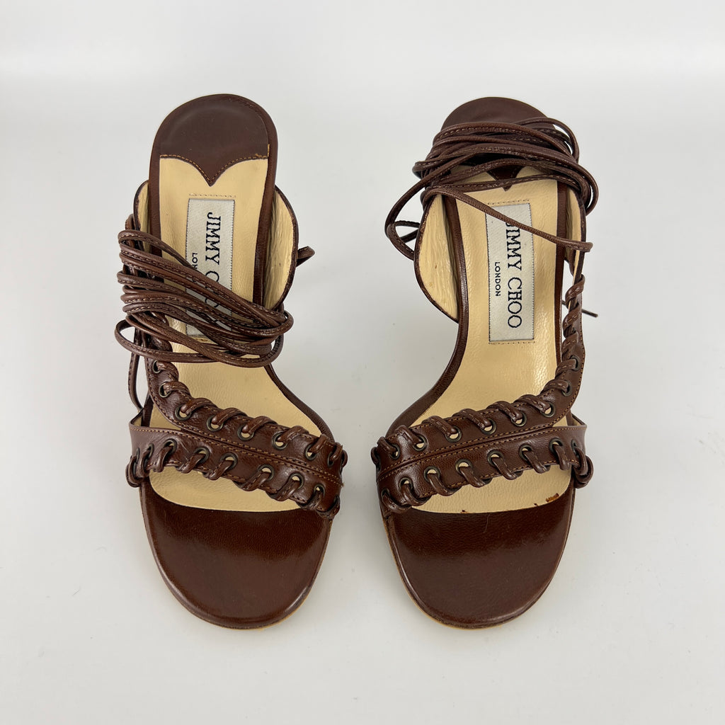 Jimmy Choo | Brown Gladiator Lace Up Eyelet Detail Heels (35)
