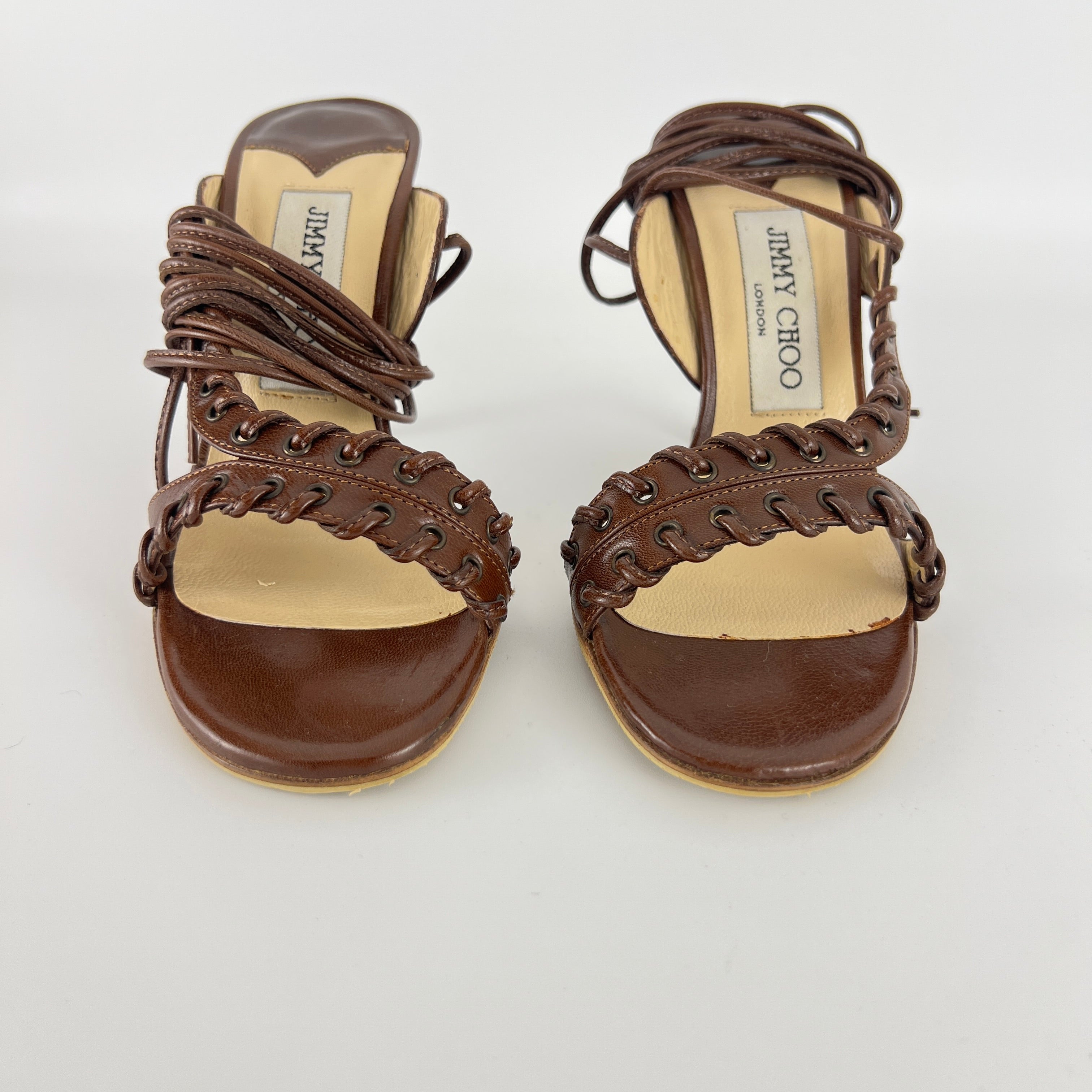 Jimmy Choo | Brown Gladiator Lace Up Eyelet Detail Heels (35)