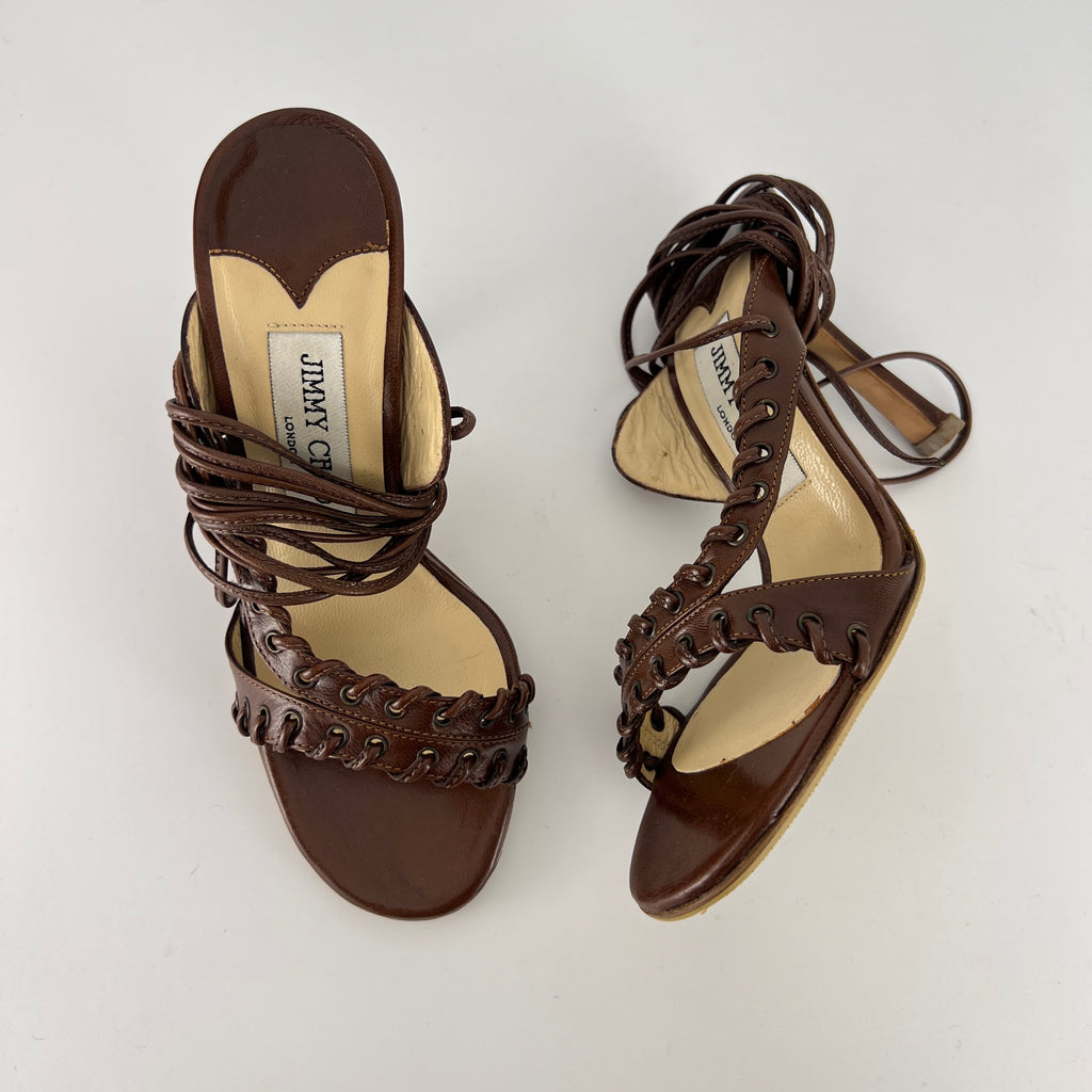 Jimmy Choo | Brown Gladiator Lace Up Eyelet Detail Heels (35)