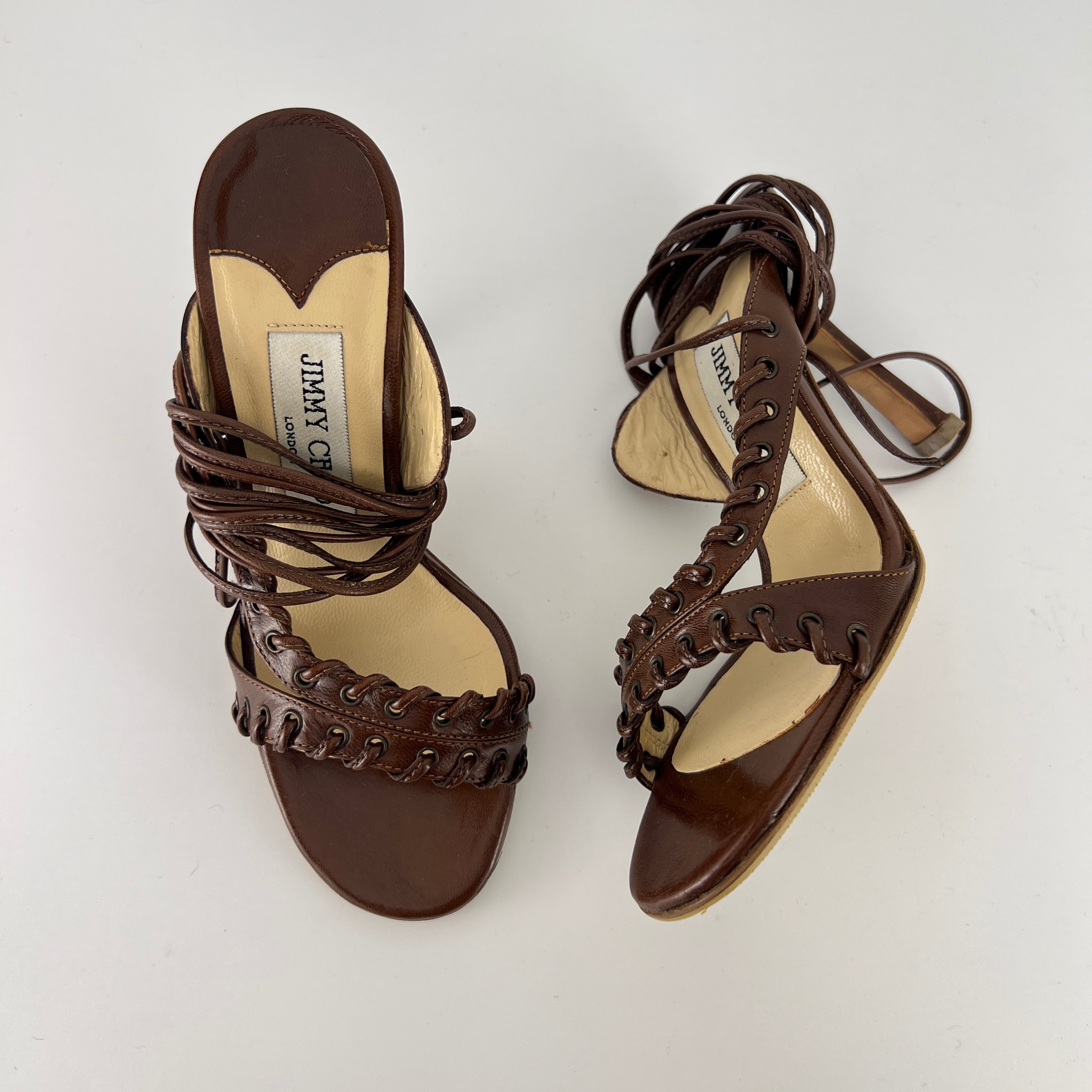 Jimmy Choo | Brown Gladiator Lace Up Eyelet Detail Heels (35)