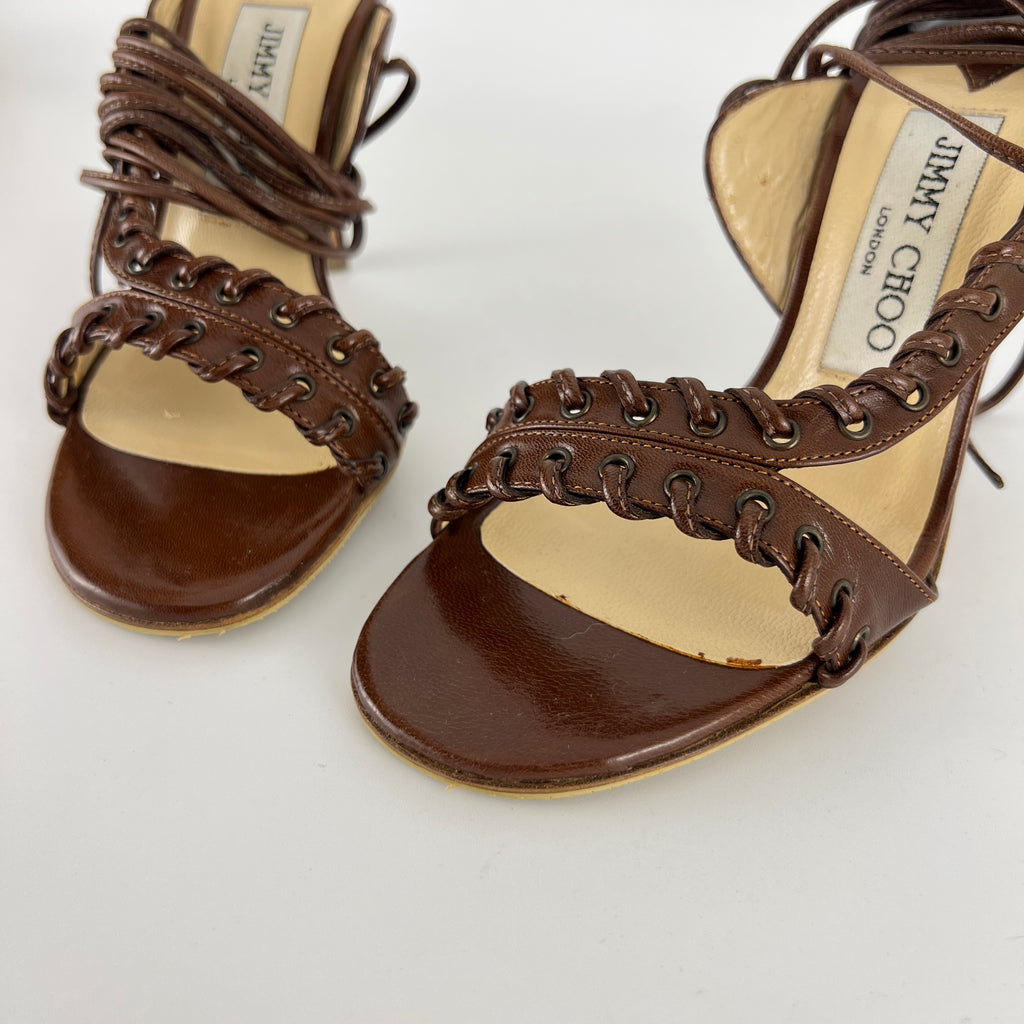 Jimmy Choo | Brown Gladiator Lace Up Eyelet Detail Heels (35)