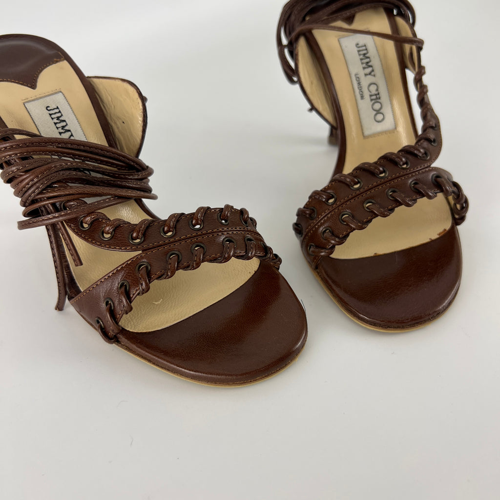 Jimmy Choo | Brown Gladiator Lace Up Eyelet Detail Heels (35)