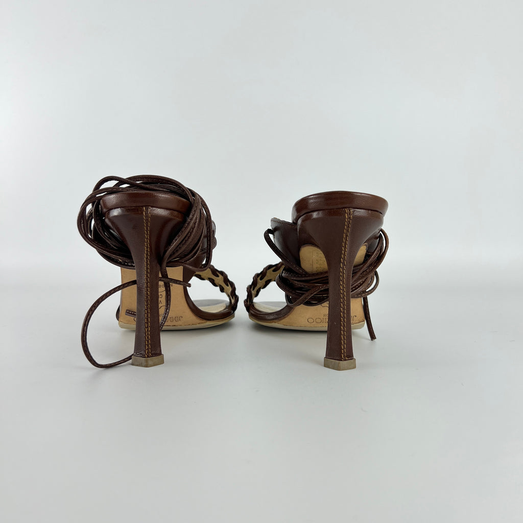 Jimmy Choo | Brown Gladiator Lace Up Eyelet Detail Heels (35)