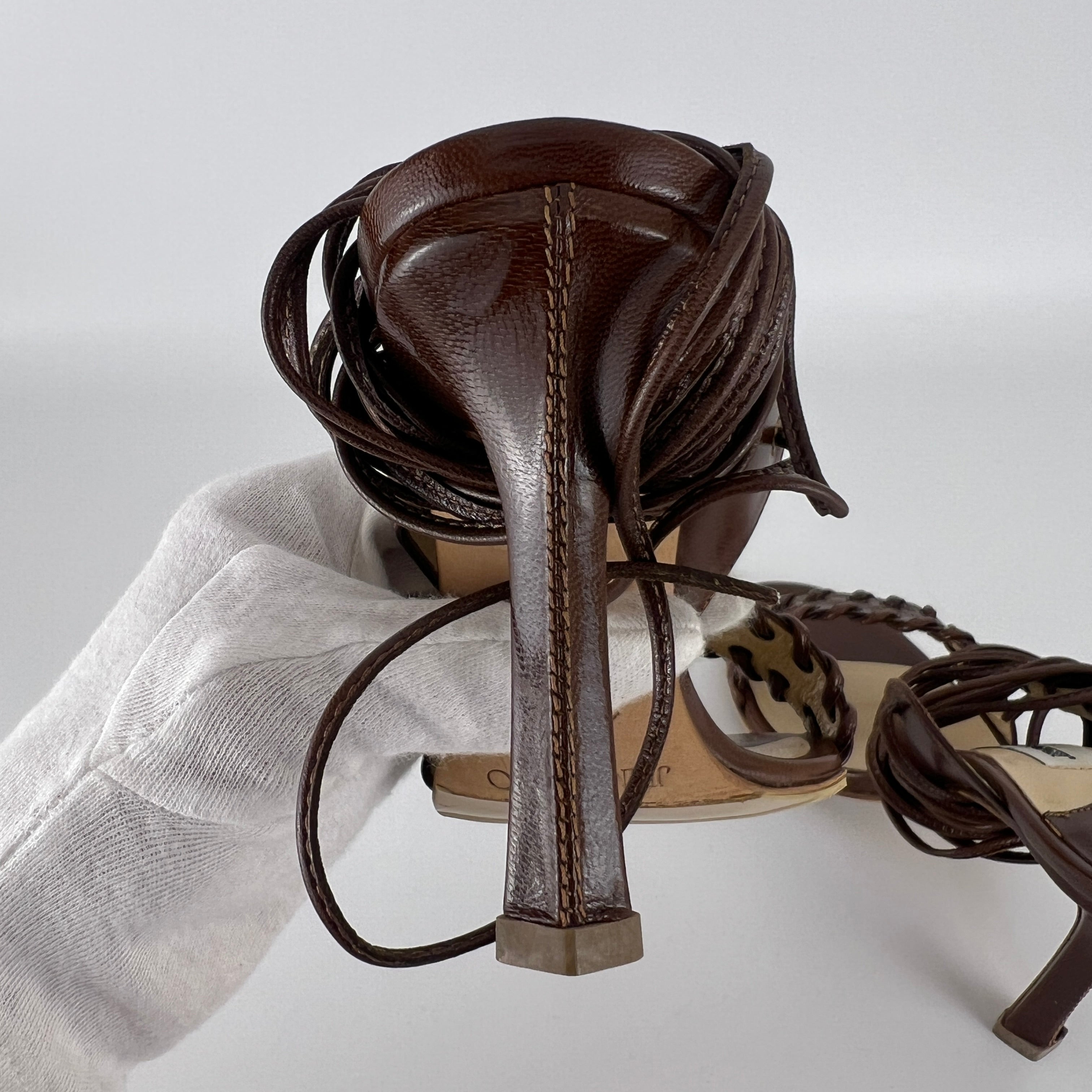 Jimmy Choo | Brown Gladiator Lace Up Eyelet Detail Heels (35)
