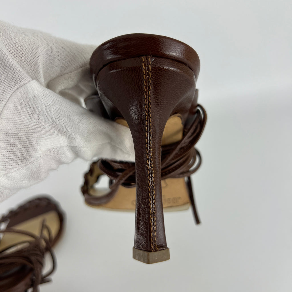Jimmy Choo | Brown Gladiator Lace Up Eyelet Detail Heels (35)