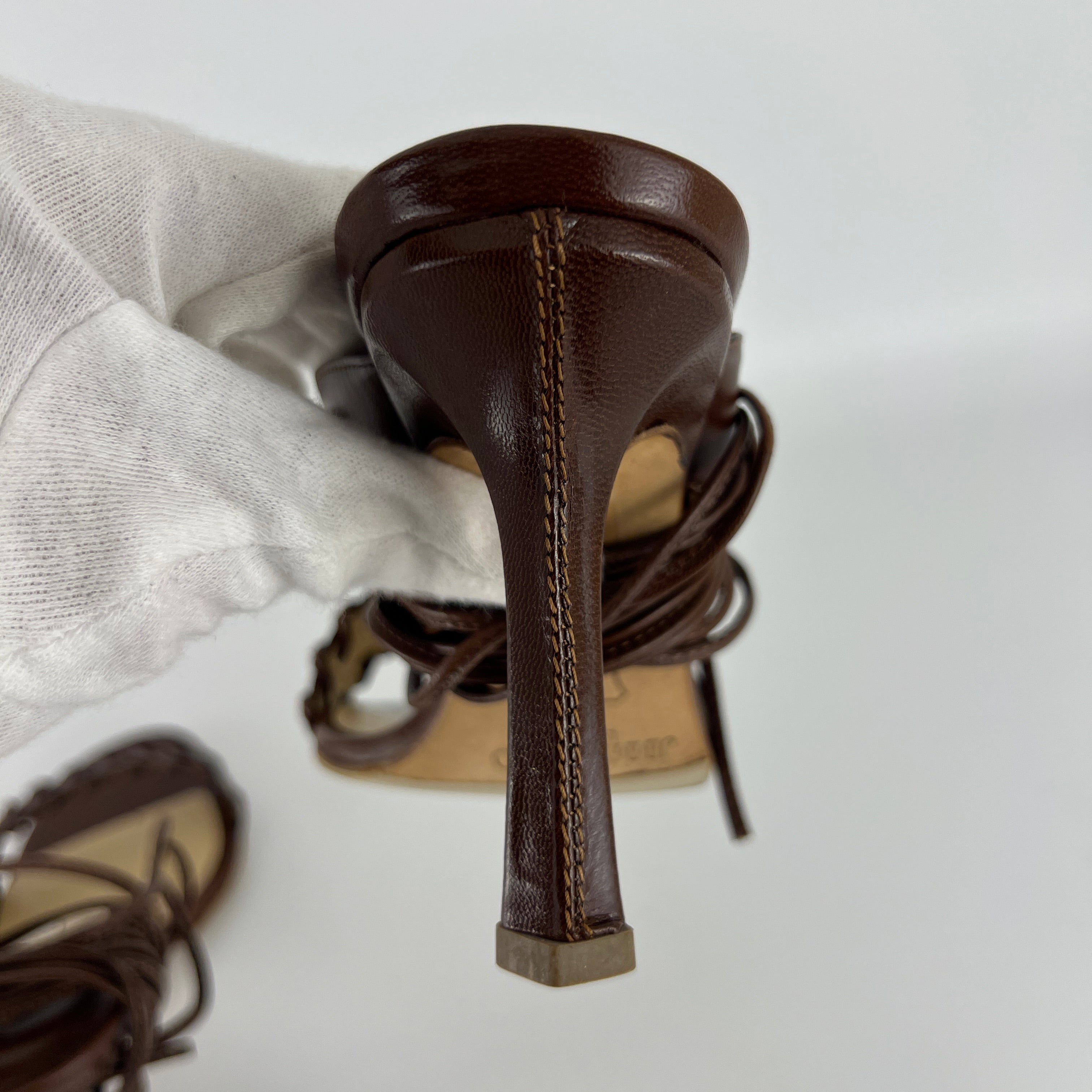 Jimmy Choo | Brown Gladiator Lace Up Eyelet Detail Heels (35)
