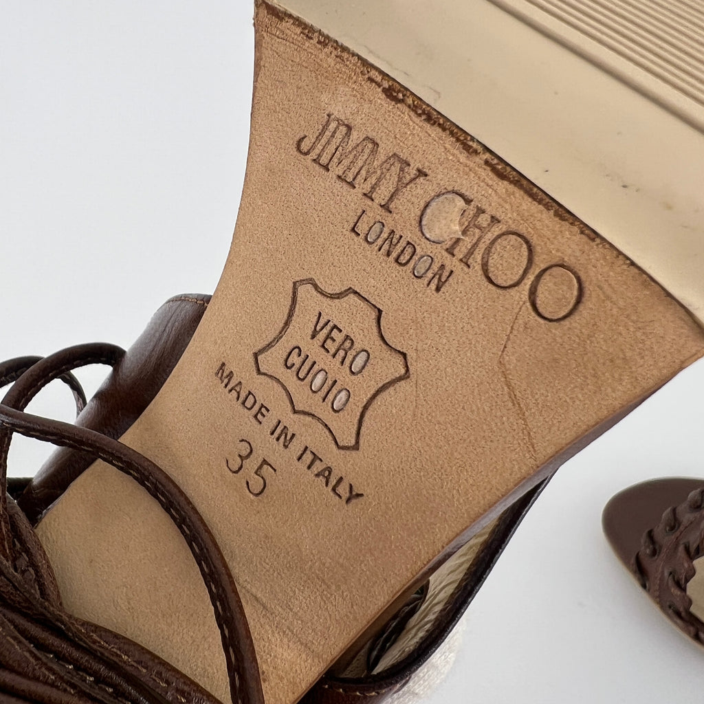 Jimmy Choo | Brown Gladiator Lace Up Eyelet Detail Heels (35)