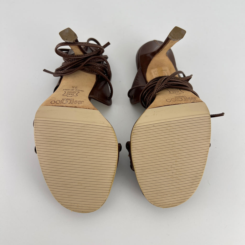 Jimmy Choo | Brown Gladiator Lace Up Eyelet Detail Heels (35)