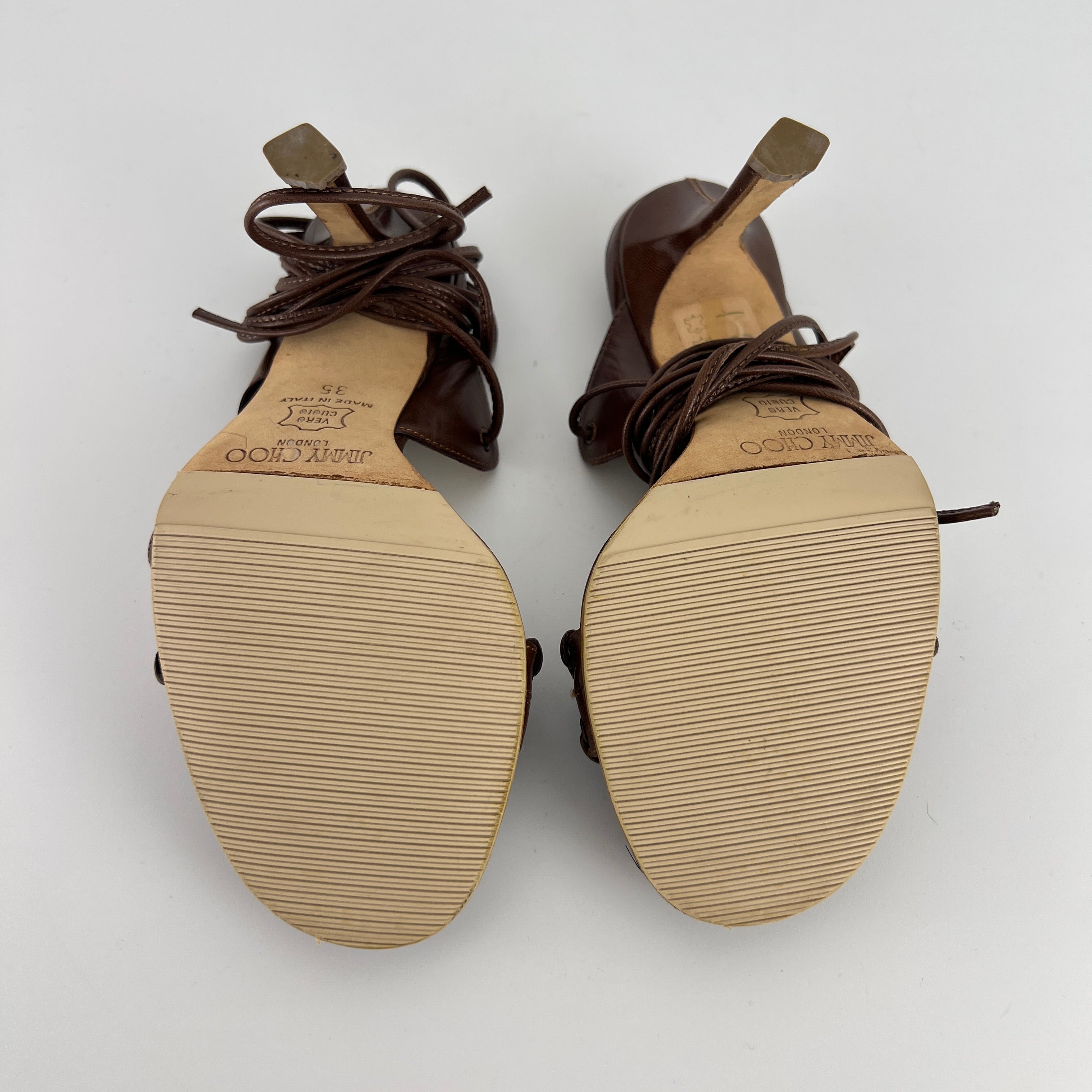 Jimmy Choo | Brown Gladiator Lace Up Eyelet Detail Heels (35)