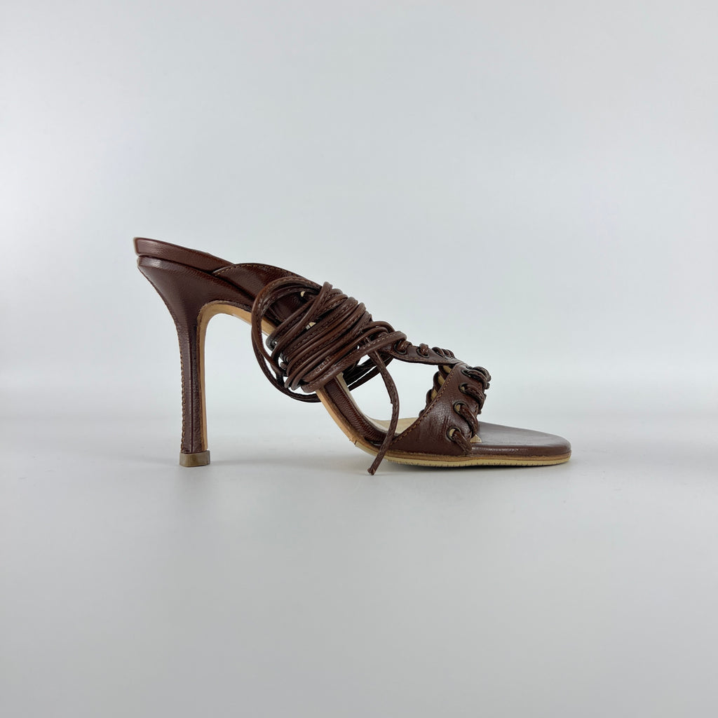 Jimmy Choo | Brown Gladiator Lace Up Eyelet Detail Heels (35)