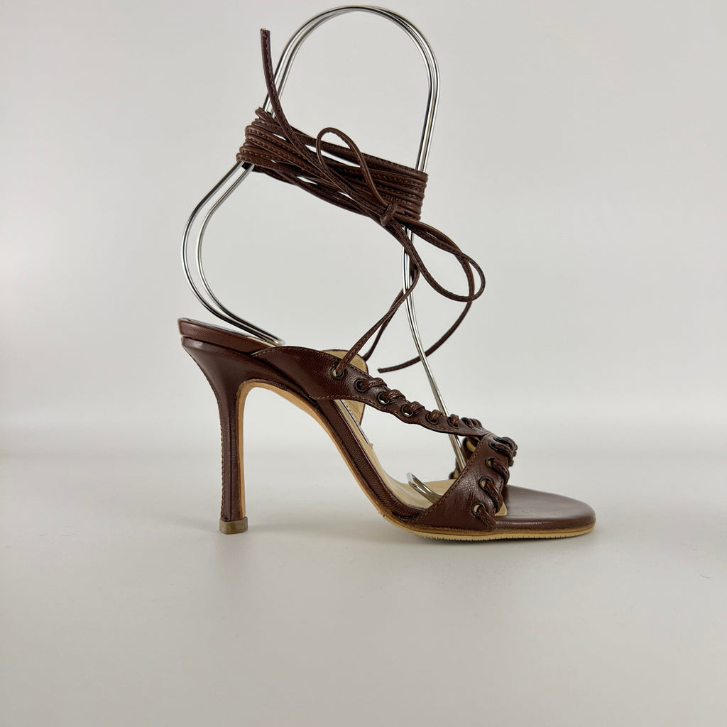 Jimmy Choo | Brown Gladiator Lace Up Eyelet Detail Heels (35)