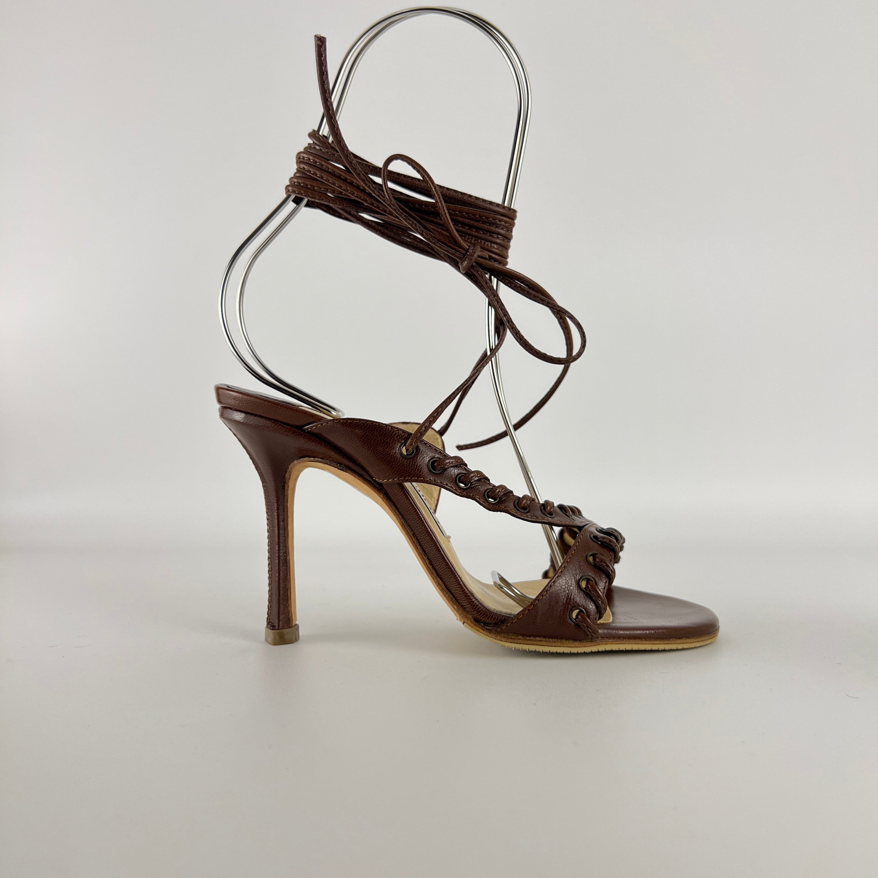 Jimmy Choo | Brown Gladiator Lace Up Eyelet Detail Heels (35)