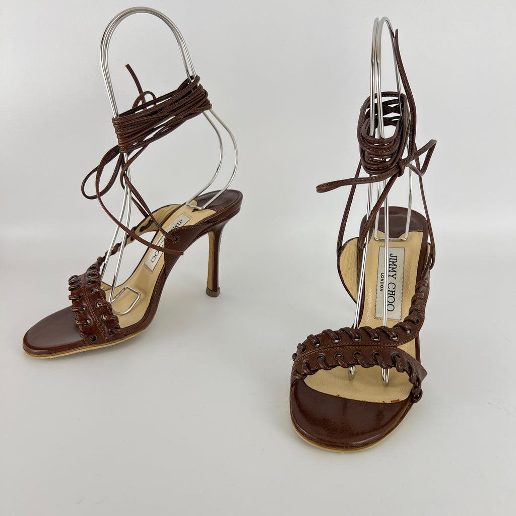 Jimmy Choo | Brown Gladiator Lace Up Eyelet Detail Heels (35)