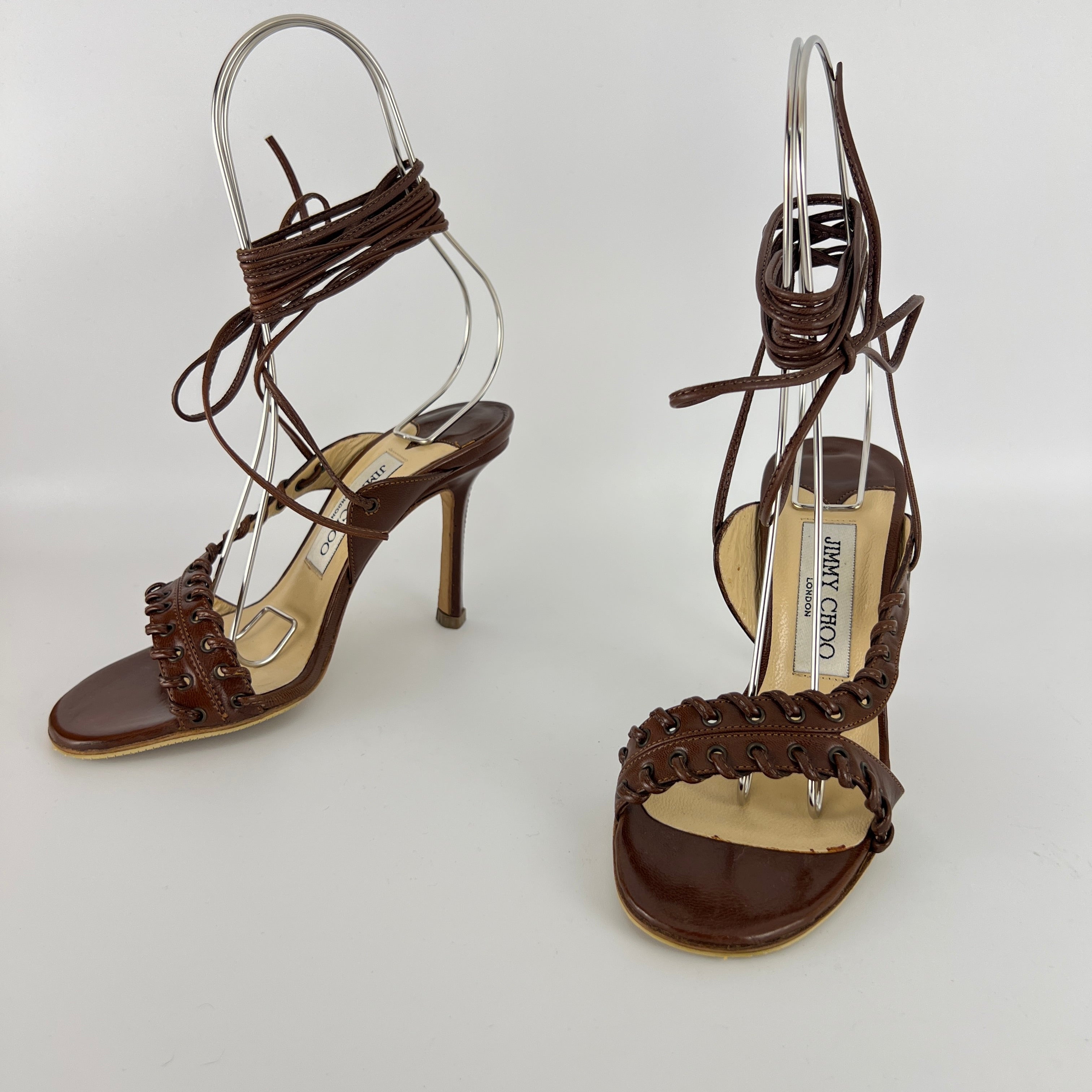 Jimmy Choo | Brown Gladiator Lace Up Eyelet Detail Heels (35)