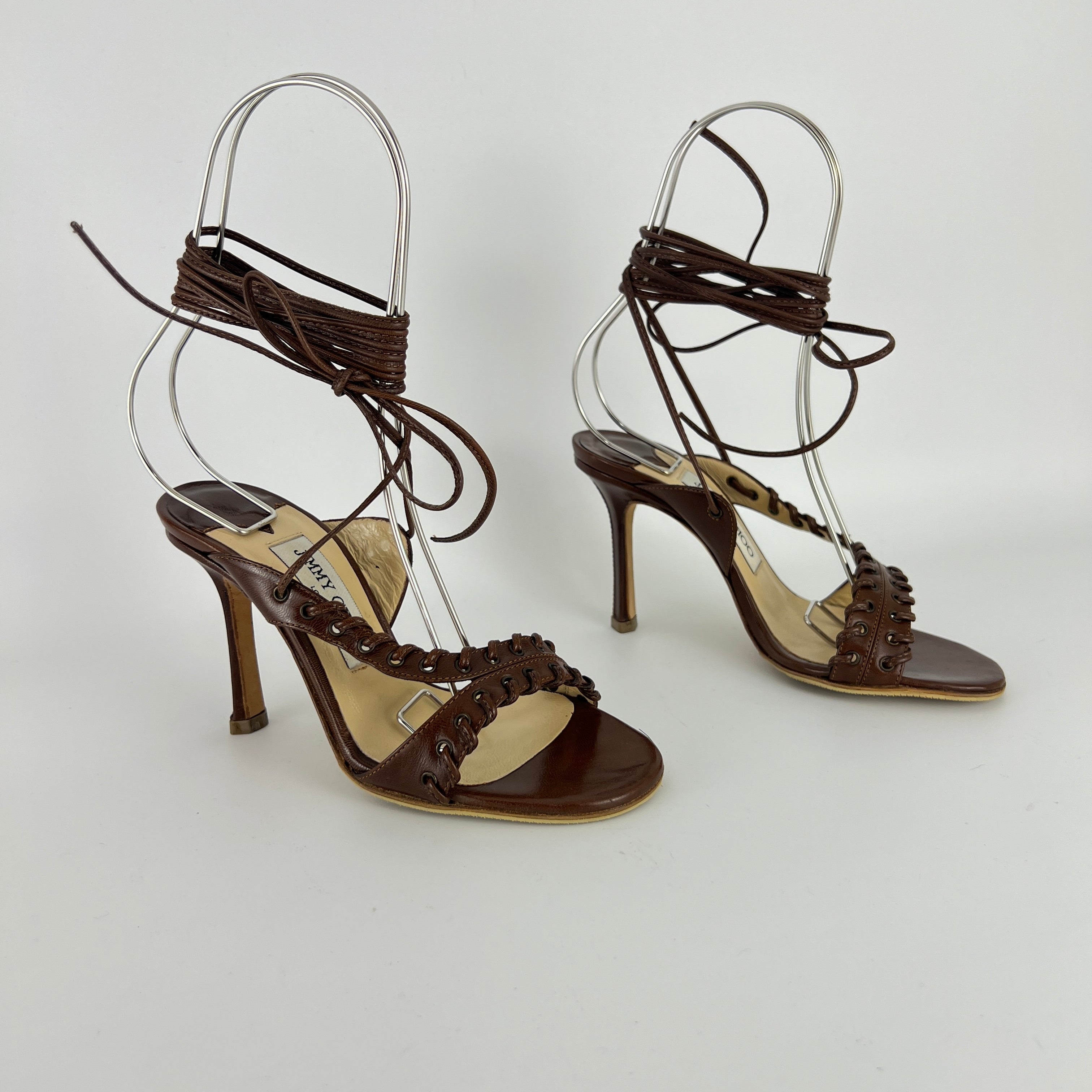 Jimmy Choo | Brown Gladiator Lace Up Eyelet Detail Heels (35)