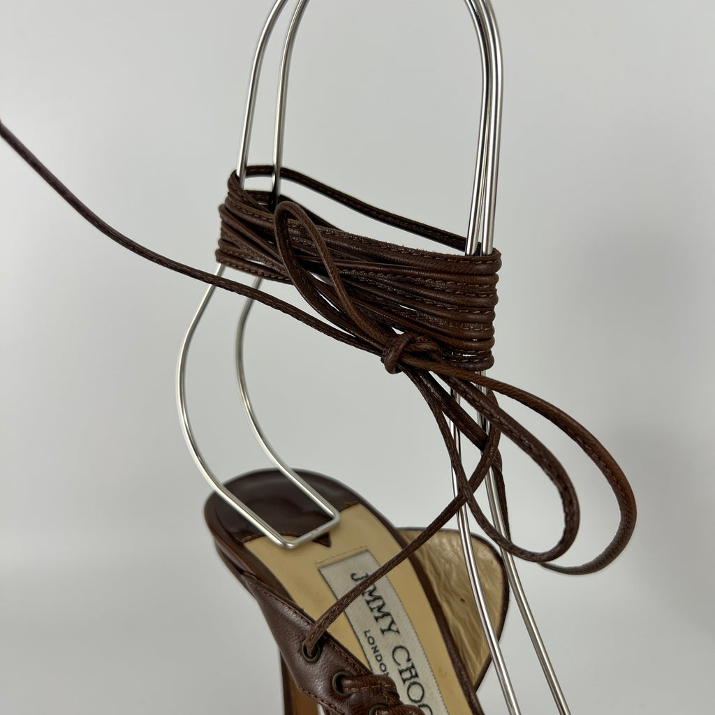 Jimmy Choo | Brown Gladiator Lace Up Eyelet Detail Heels (35)