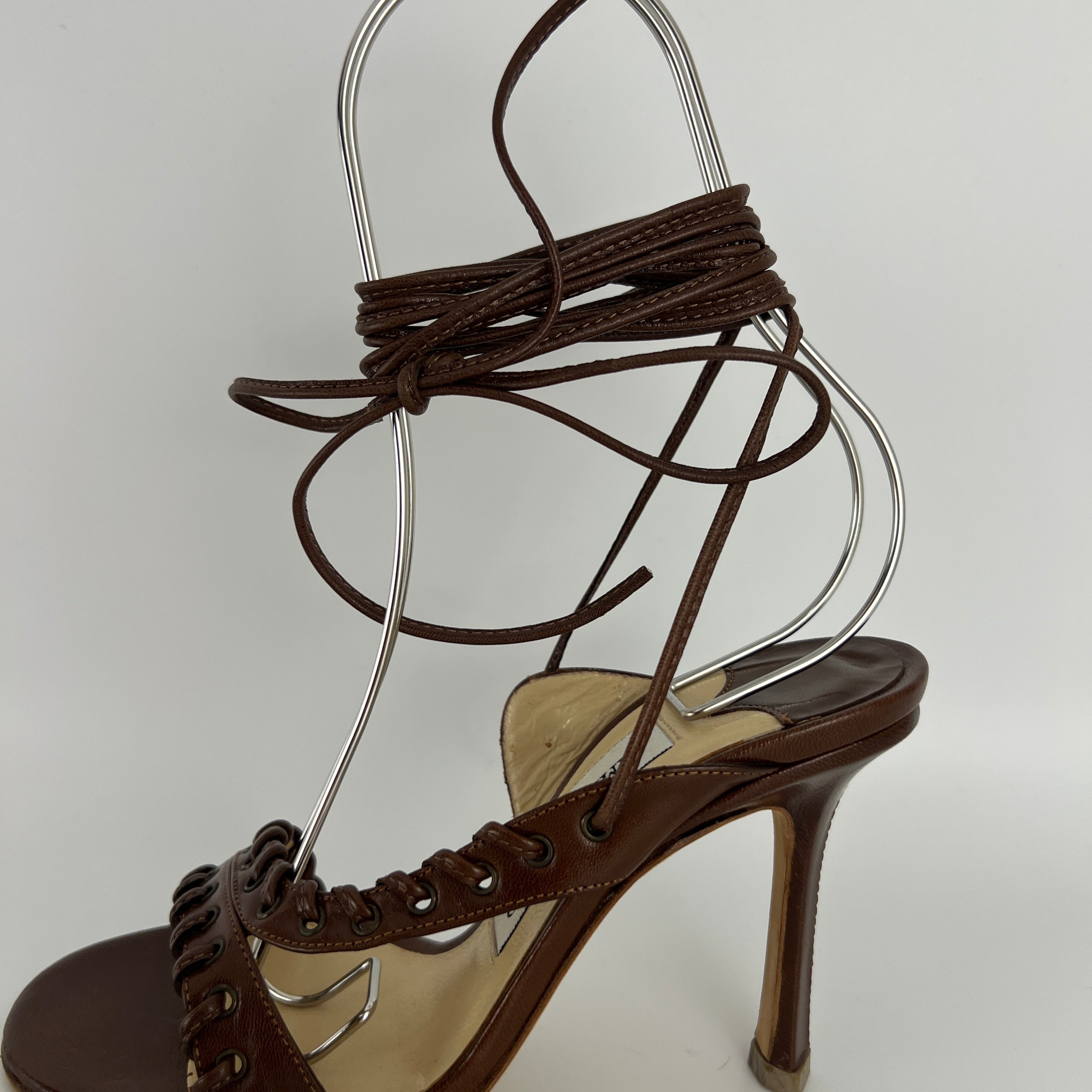 Jimmy Choo | Brown Gladiator Lace Up Eyelet Detail Heels (35)