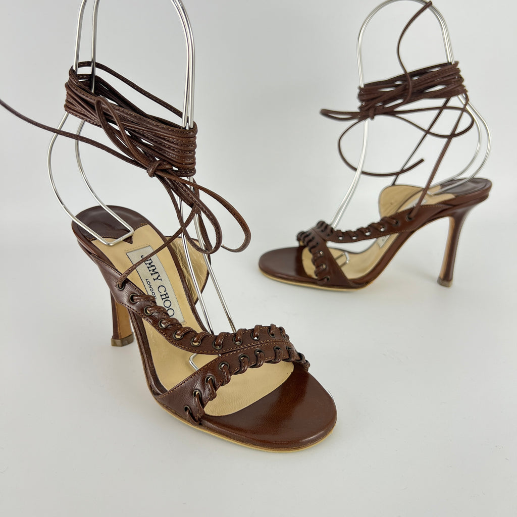 Jimmy Choo | Brown Gladiator Lace Up Eyelet Detail Heels (35)