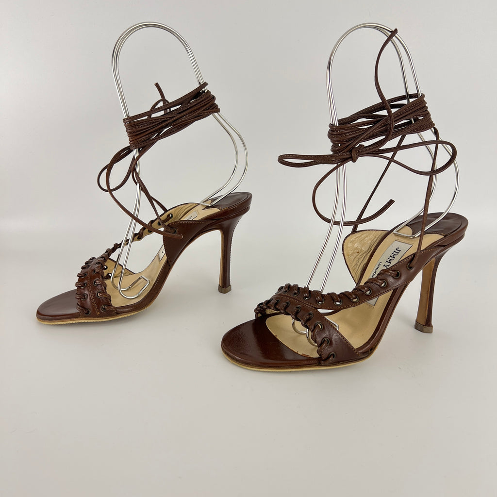 Jimmy Choo | Brown Gladiator Lace Up Eyelet Detail Heels (35)