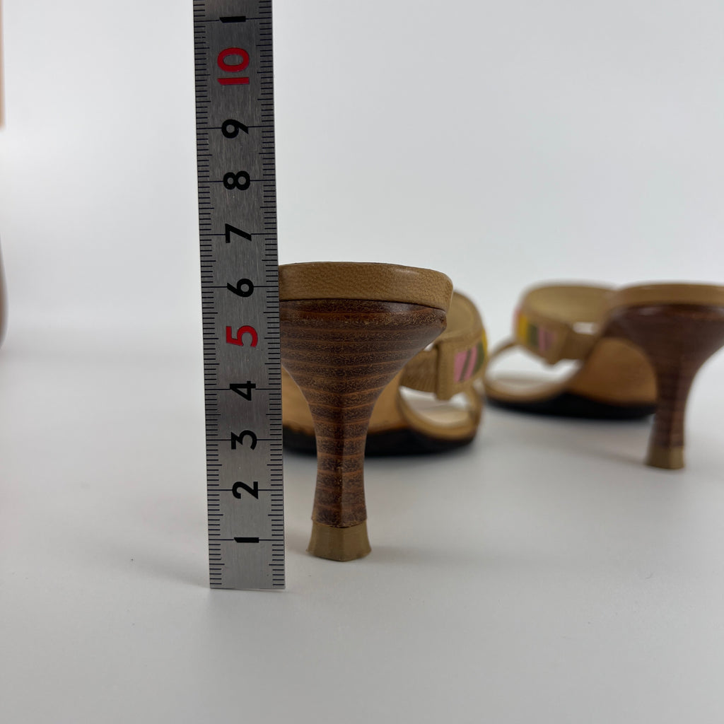 Jimmy Choo | Colourful Straps Tan Dual Strap Mid Heel Mules (35)