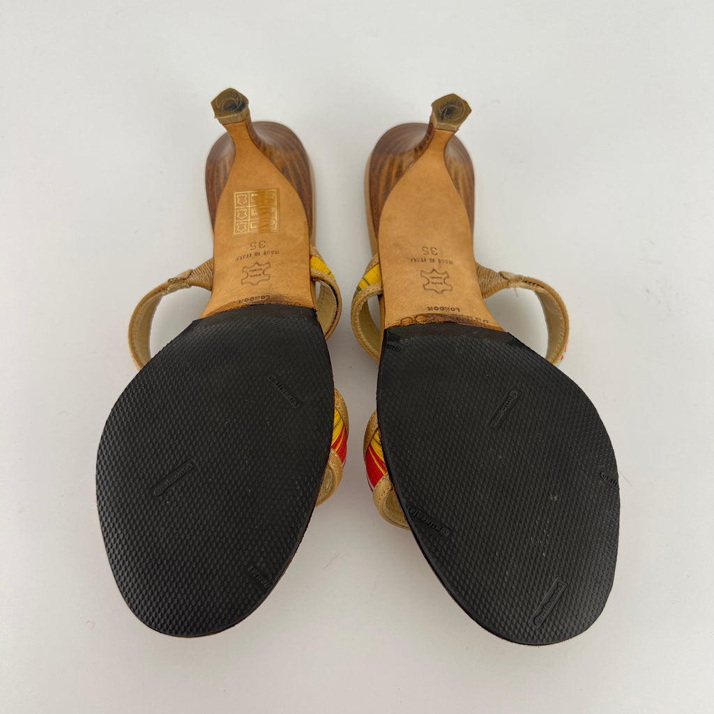 Jimmy Choo | Colourful Straps Tan Dual Strap Mid Heel Mules (35)