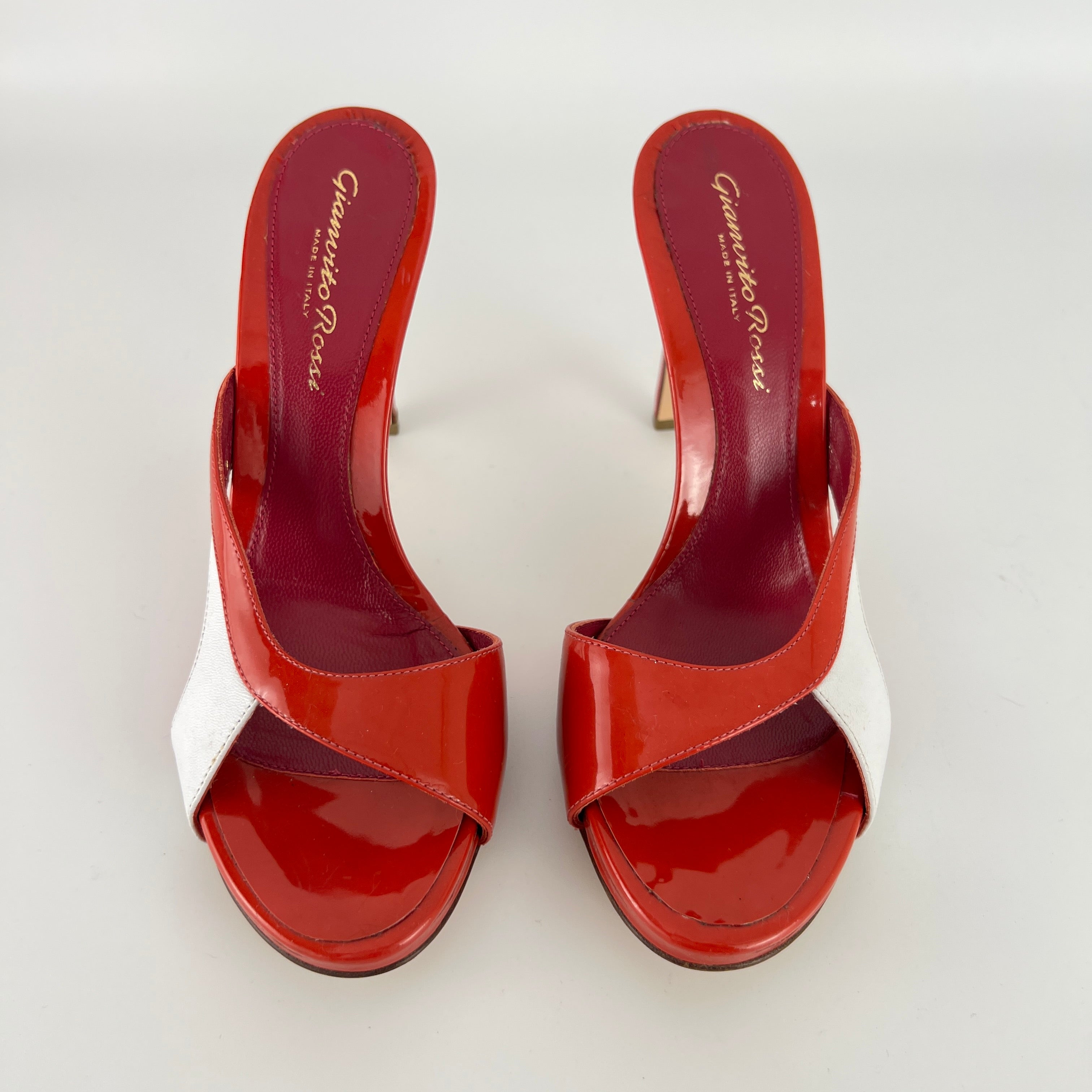 Gianvito Rossi | Red Orange White Colourblock Platform Mules (36.5)
