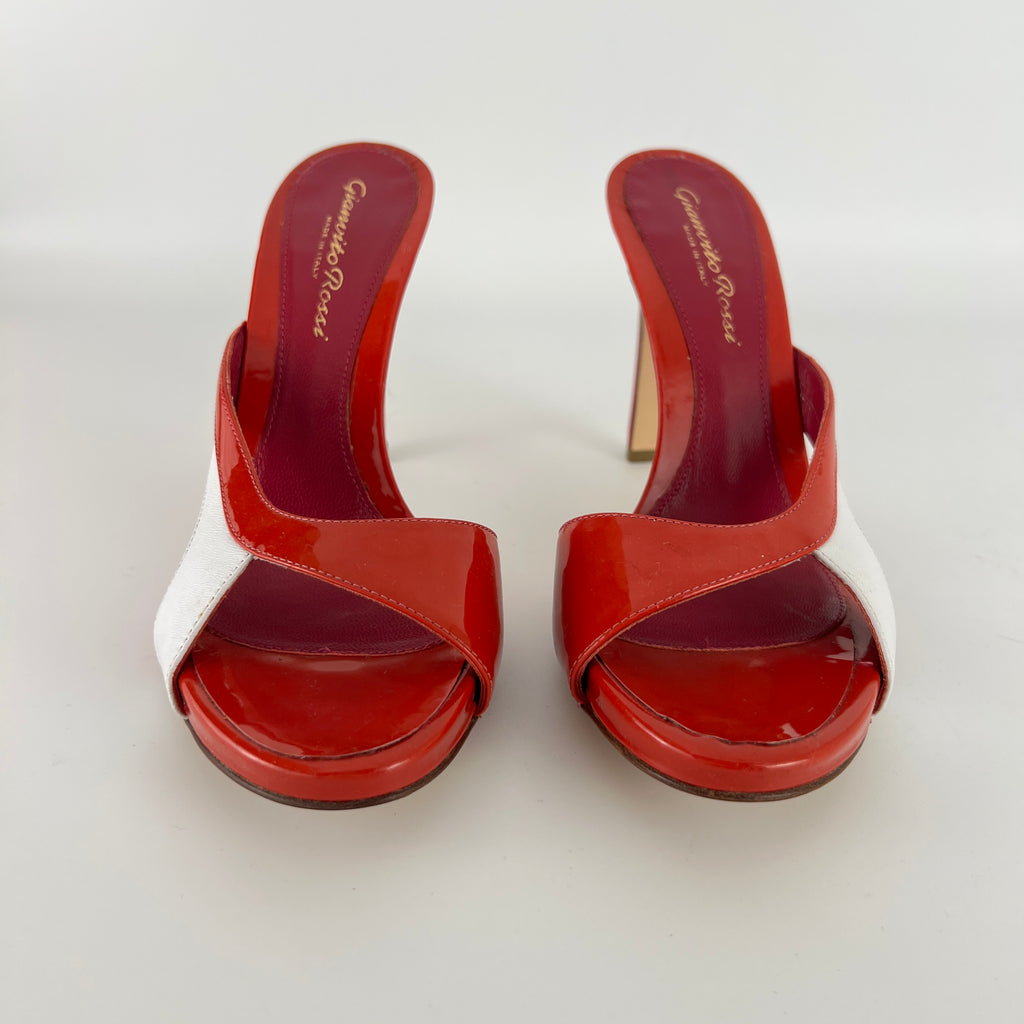 Gianvito Rossi | Red Orange White Colourblock Platform Mules (36.5)