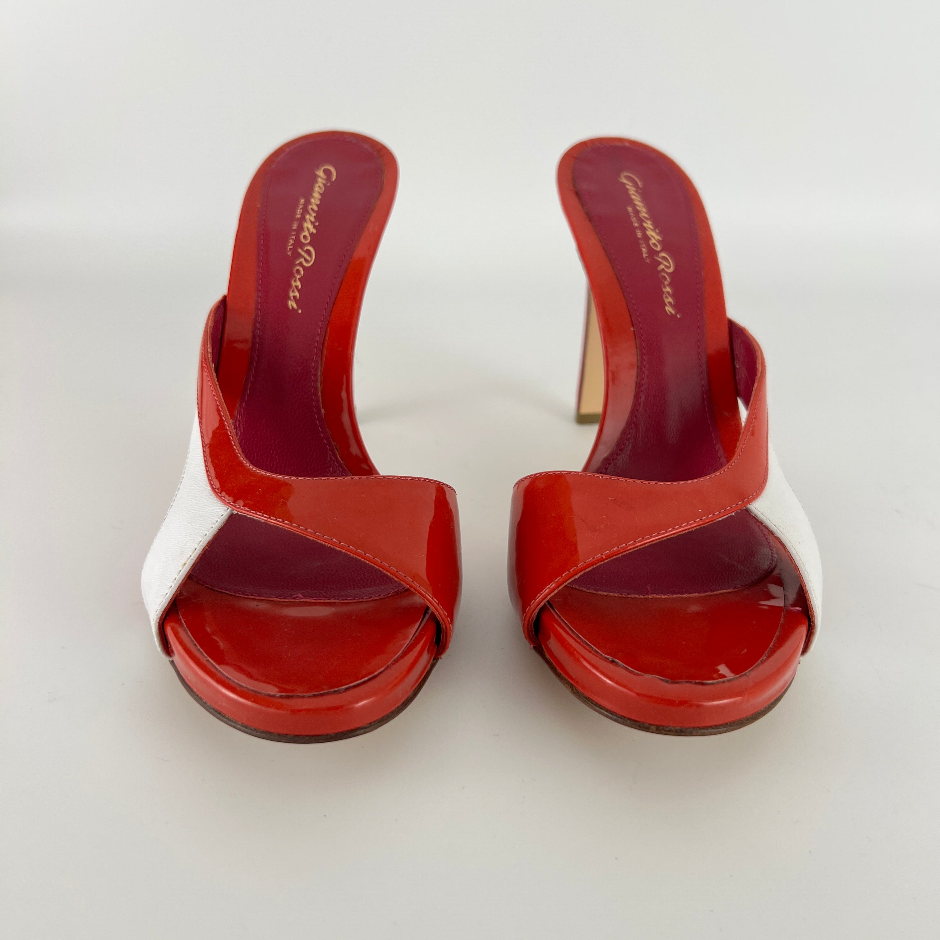 Gianvito Rossi | Red Orange White Colourblock Platform Mules (36.5)