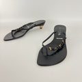 Prada | Vintage Black Leather Gold Buckle Thong Kitten Heels (34.5)