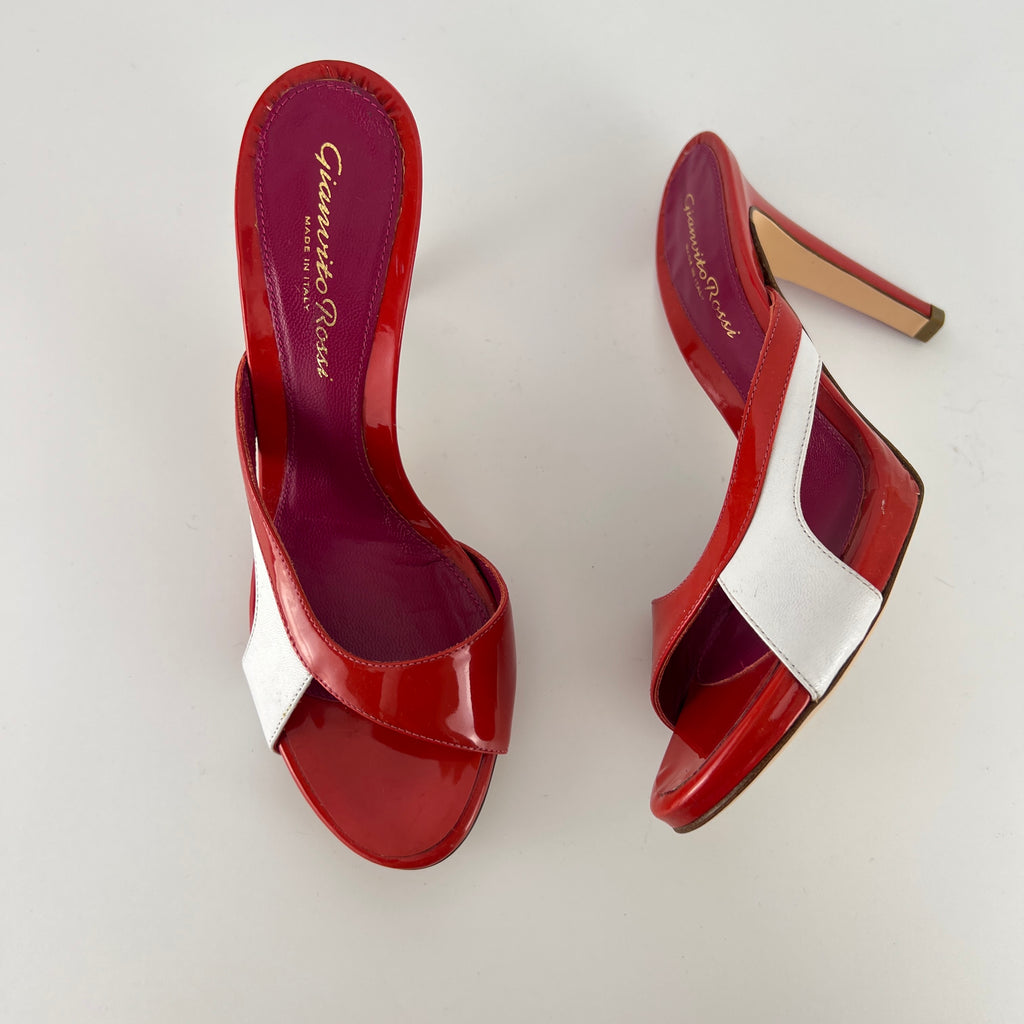 Gianvito Rossi | Red Orange White Colourblock Platform Mules (36.5)