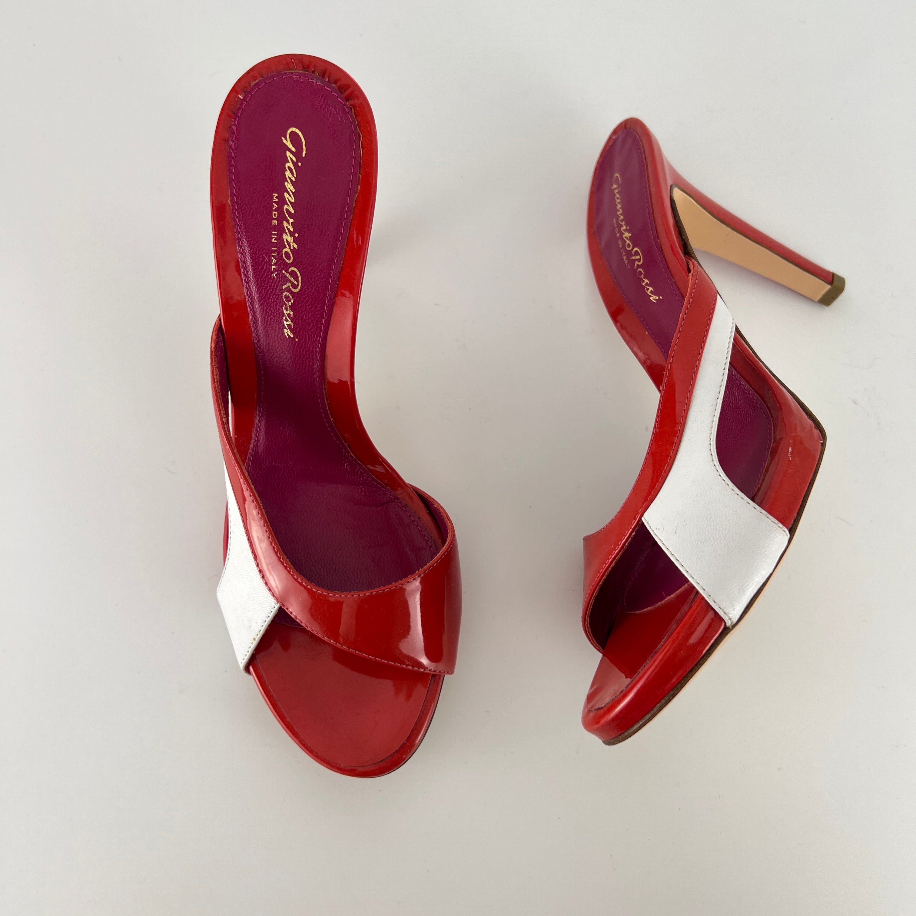 Gianvito Rossi | Red Orange White Colourblock Platform Mules (36.5)