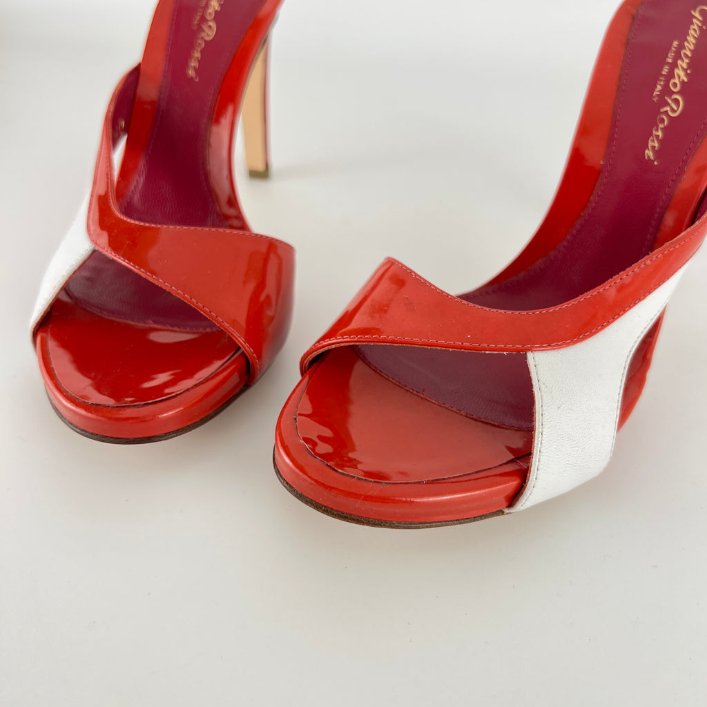Gianvito Rossi | Red Orange White Colourblock Platform Mules (36.5)