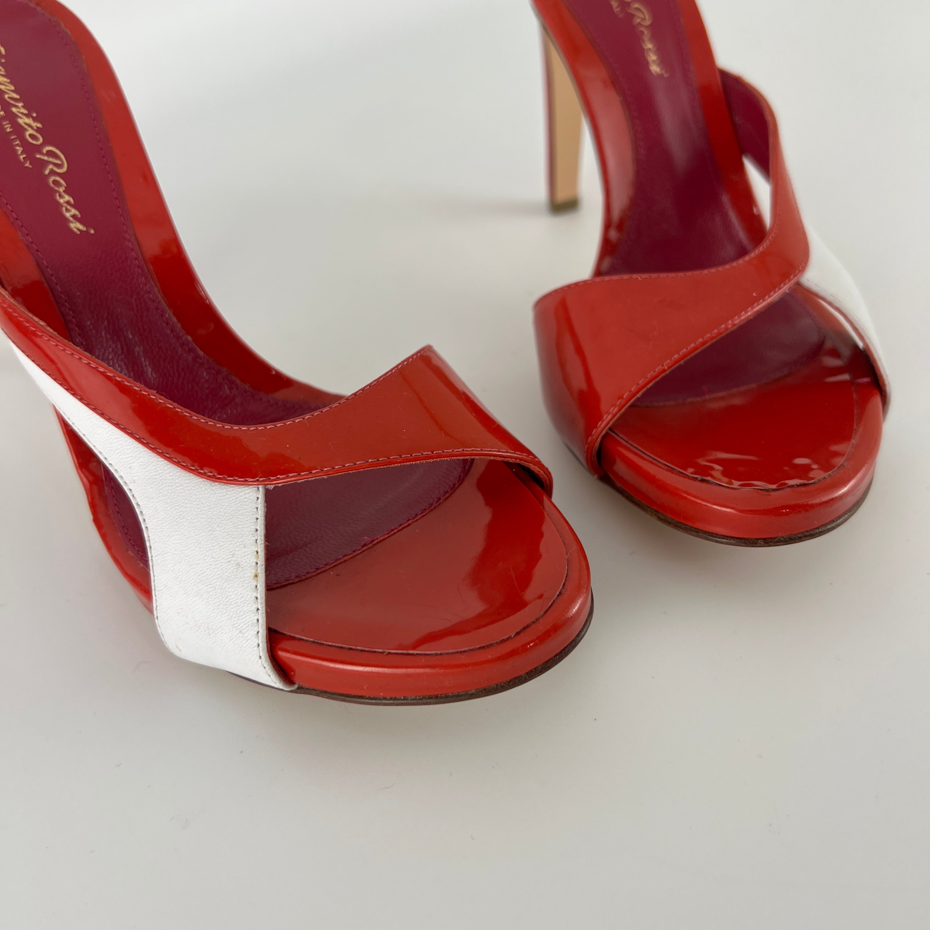 Gianvito Rossi | Red Orange White Colourblock Platform Mules (36.5)