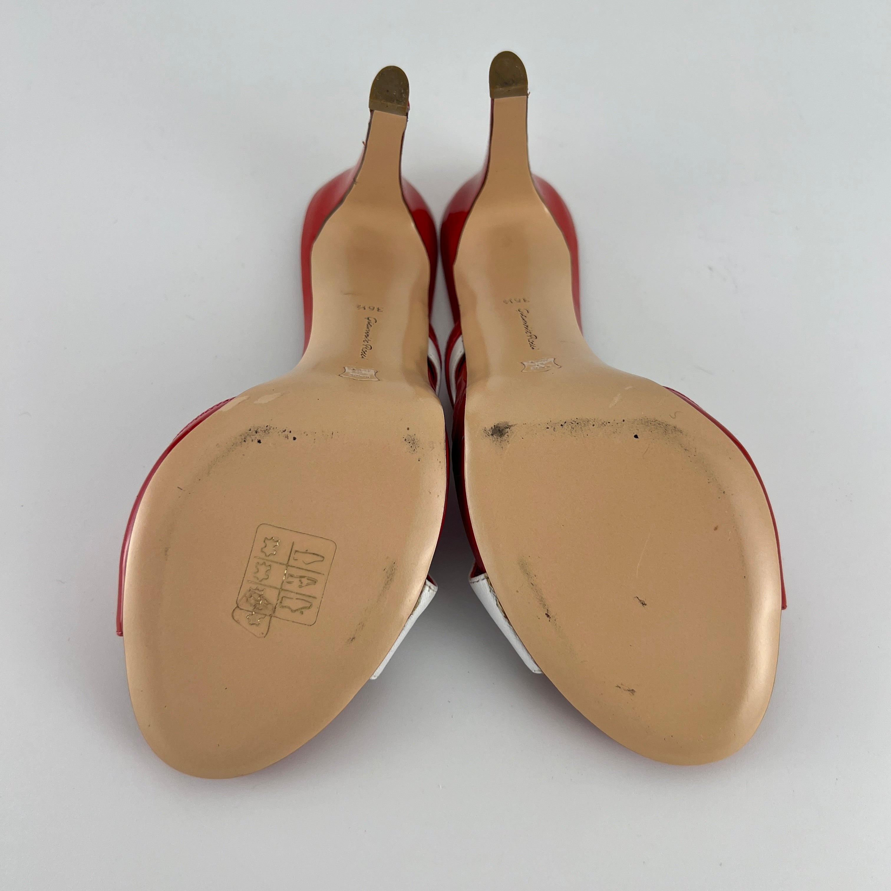 Gianvito Rossi | Red Orange White Colourblock Platform Mules (36.5)