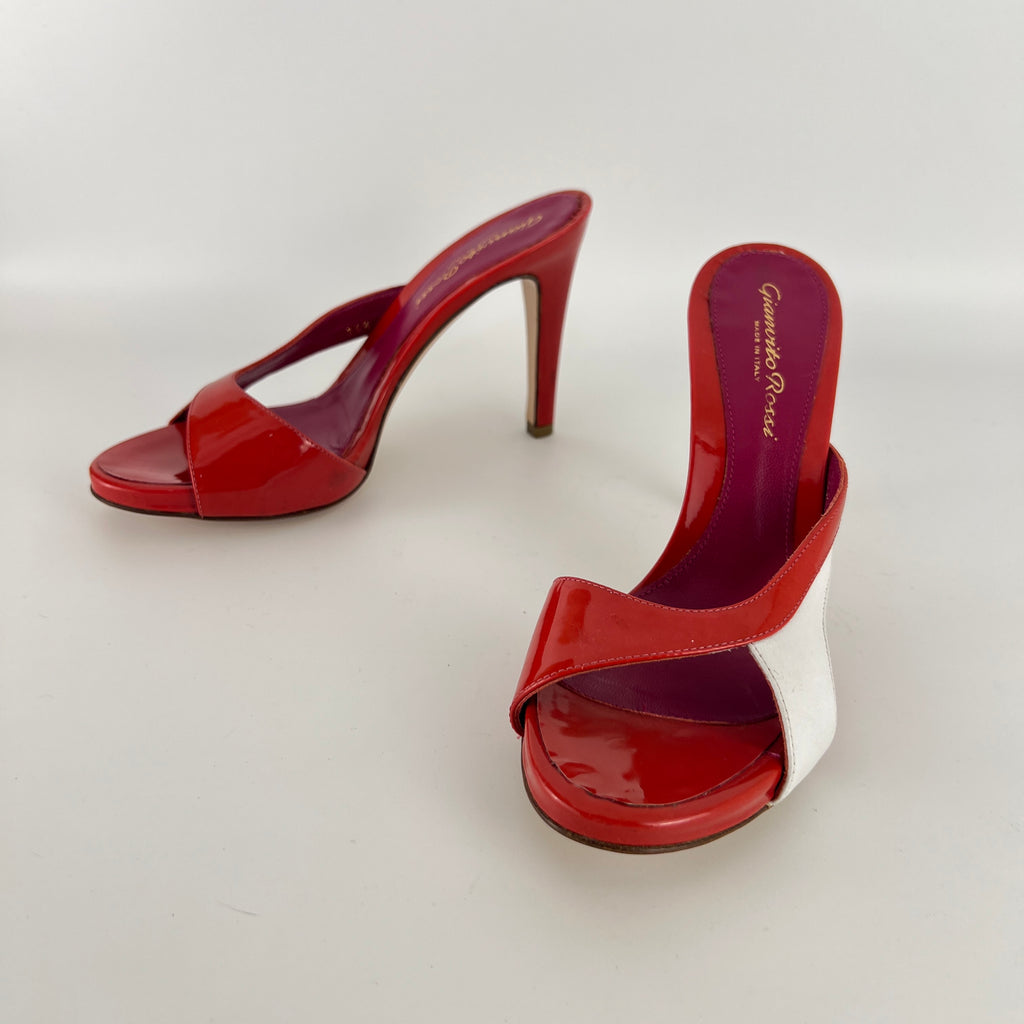 Gianvito Rossi | Red Orange White Colourblock Platform Mules (36.5)