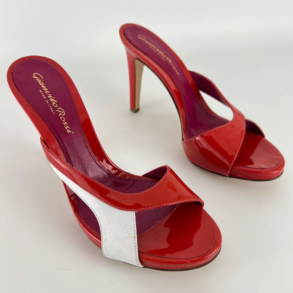 Gianvito Rossi | Red Orange White Colourblock Platform Mules (36.5)