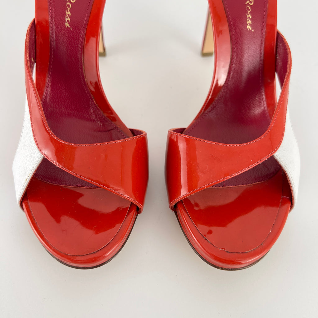 Gianvito Rossi | Red Orange White Colourblock Platform Mules (36.5)