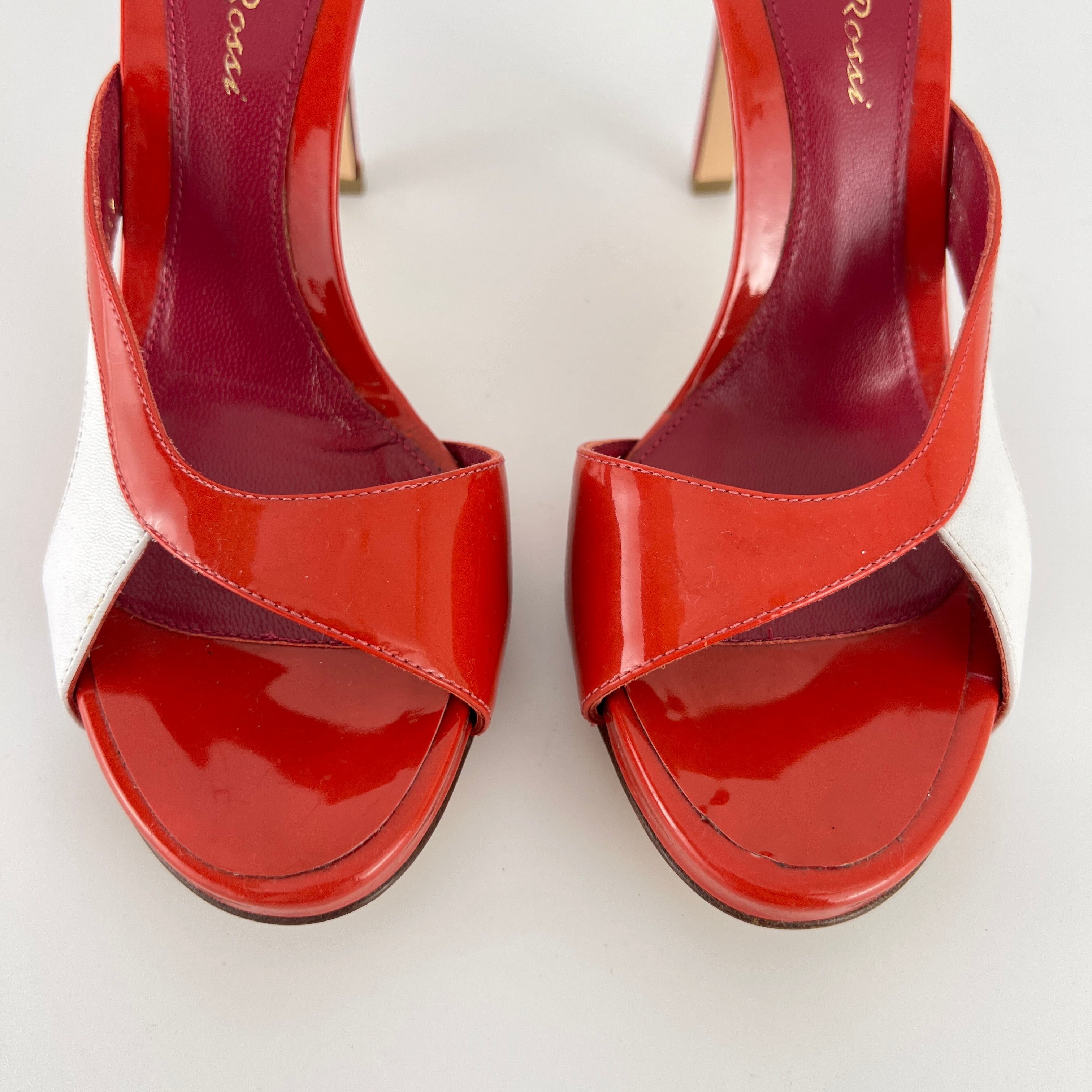 Gianvito Rossi | Red Orange White Colourblock Platform Mules (36.5)