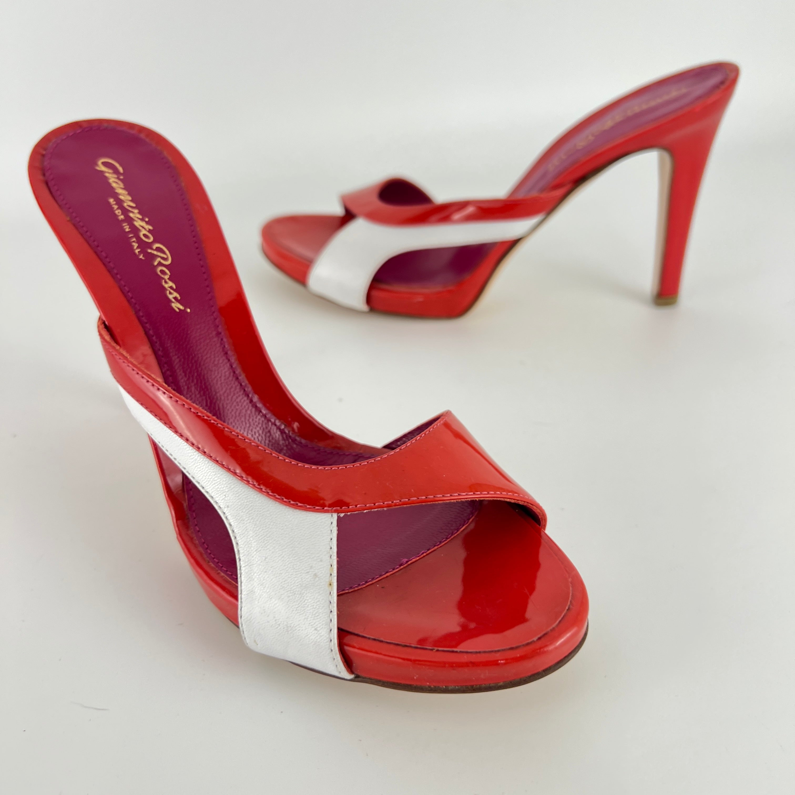 Gianvito Rossi | Red Orange White Colourblock Platform Mules (36.5)