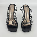 Louis Vuitton | Black Exotic Leather Silver Logo Plate Strappy Wedge Heels (37)
