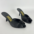 Ferragamo | Black Bow Ribbon Leather Stiletto Mules (5C , EU 35)