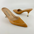 Manolo Blahnik | Vintage Nude Leather White Whipstitch Pointed Toe Slide Mules (38)